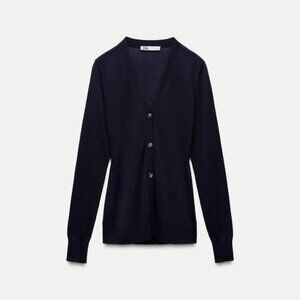 Zara Women BUTTONED KNIT CARDIGAN Navy blue REF 2893/143 in M